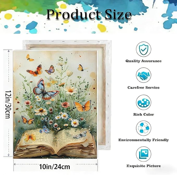 TCDZMYGS Book Paint by Numbers Kit for Adults Beginner,Daisy Butterfly Adult Paint by Number Kits on Canvas with Frame,DIY Acrylic Oil Painting by Numbers Kits for Home Wall Decor 10x12 inch
