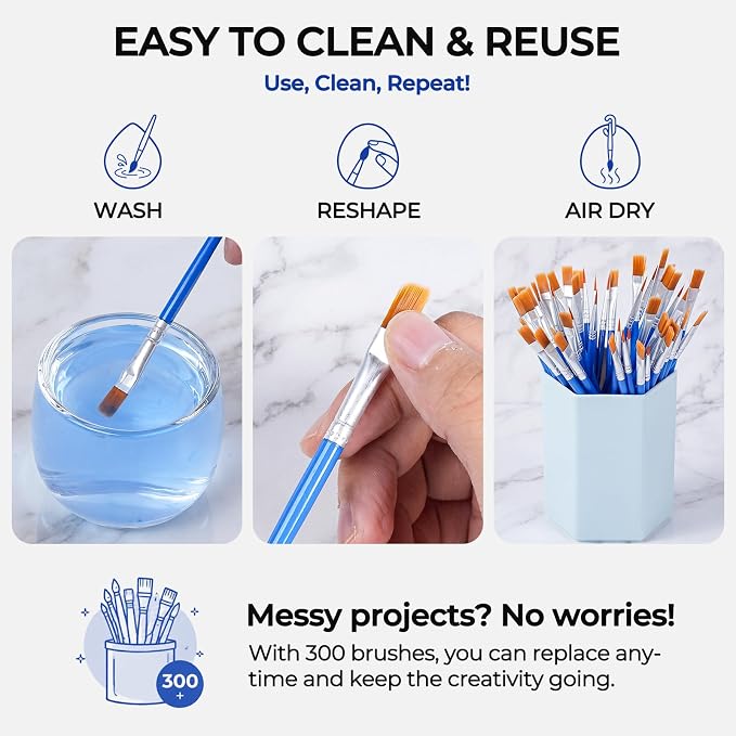 Smallbudi 300 PCS Small Paint Brushes Bulk for Kids Classroom