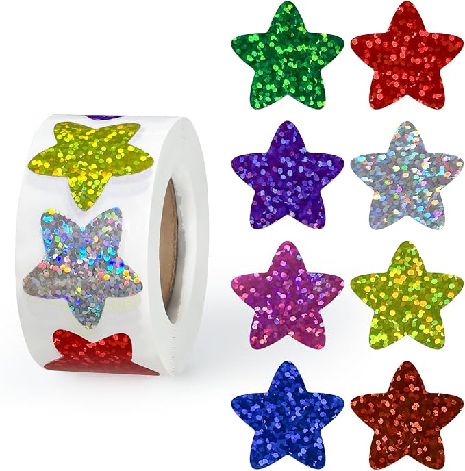 Imeepa 500PCS Multi-Color Star Stickers, 1" Foil Shiny Glitter Labels