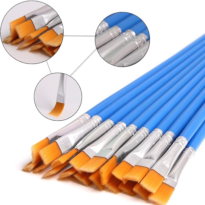 DECYOOL 60 Pcs Flat Paint Brushes Bulk, Small Paint Brush Set for Painting | Shed-Free Nylon Bristles, Art Crafts School Projects, Versatile for Watercolor Oil Gouache Acrylic Painting