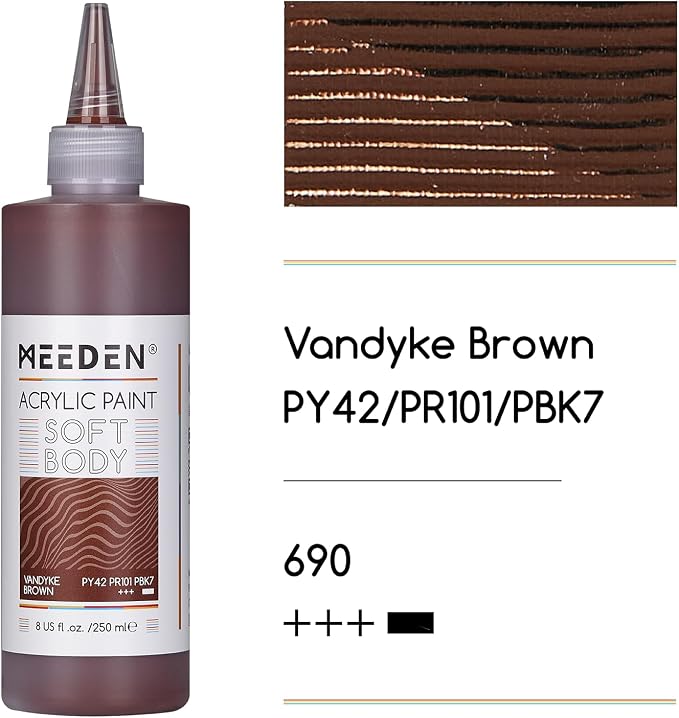 MEEDEN Vandyke Brown Acrylic Paint: Matte Finish 250ml/8.45oz Soft Body