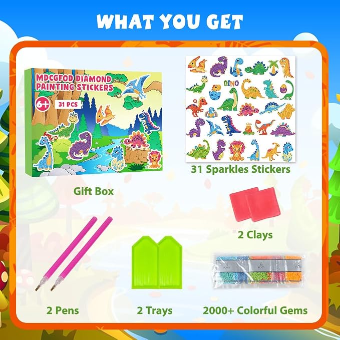 Labeol Diamond Art Kits for Kids Boys and Girls Ages 6-8-10-12 Easy to DIY Creative Diamond Art Sticker Craft by Numbers Kits for Kids and Adult Beginners (New Dinosaurs)