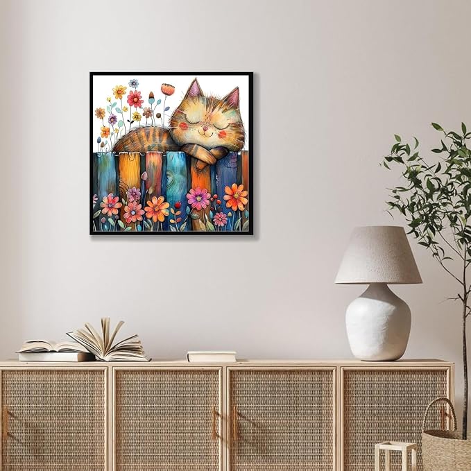 TCDZMYGS Cat Paint by Numbers Kit for Adults Beginner,Flowers Adult Paint by Number Kits on Canvas with Frame,DIY Acrylic Oil Painting by Numbers Kits for Home Wall Decor 10x10 inch