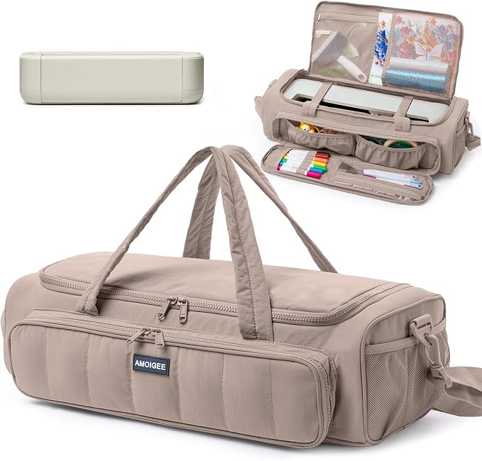 AMOIGEE Puff Carrying Case for Cricut Explore 5, Quilted Storage Bag for Die-Cutting Machine, Travel Craft Tote with Pockets for Vinyl, Tools, Mats and Cricut Accessories and Suppliers