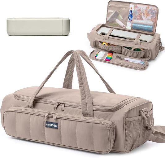 AMOIGEE Puff Carrying Case for Cricut Explore 5, Quilted Storage Bag for Die-Cutting Machine, Travel Craft Tote with Pockets for Vinyl, Tools, Mats and Cricut Accessories and Suppliers