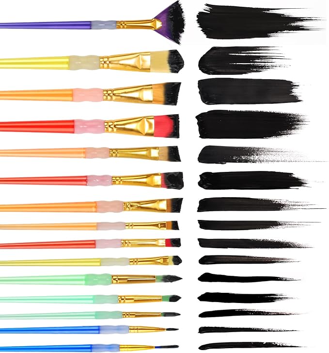 15Pcs Paint Brushes Value Pack, Includes 15 Different Types of Brushes, Nylon Colorful Hair with Silicone Crystal Penholder, Prefect Works with Oil, Acrylic and Watercolor Painting (Pack of 3)