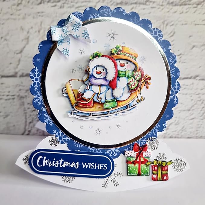 Katy Sue Snowmen Scenes Die Cut Decoupage Pack. 12 Pre-Cut Decoupage Paper Sheets for Christmas Card Making Supplies Featuring Images of Snowmen, Card Toppers, & Sentiments