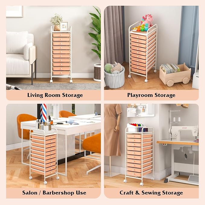 COSTWAY 10-Drawer Rolling Storage Cart, Utility Mobile Trolley