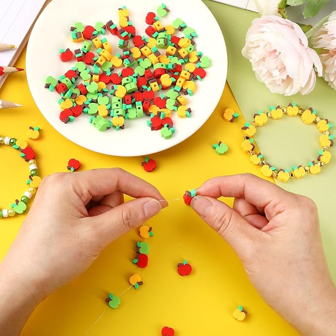 Augshy 300Pcs Apple Shaped Clay Beads Back to School Jewelry Craft Kit