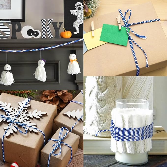 jijAcraft Blue and White Twine String, 328 Feet Christmas Bakers Twine String, 2MM Heavy Duty Packing String for DIY Crafts, Christmas Decoration, Gift Wrapping, Craft Wrapping