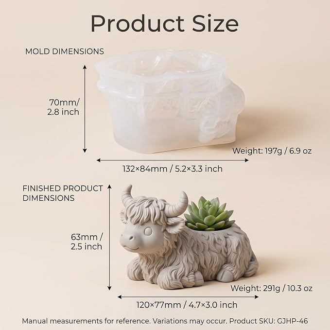 1Pcs Highland Cow Flower Pot Silicone Mold 3D Cow Shape Resin Epoxy Casting Mold for DIY Home Decor Candle Holder Pen Holder Storage Box Plaster Craft Making
