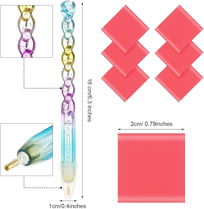 WILLBOND 50 Pieces Diamond Painting Wax Pads with 2 Pieces Diamond Painting Drill Pen for Valentines DIY Art Embroidery Crossing Stitch Tool Supplies