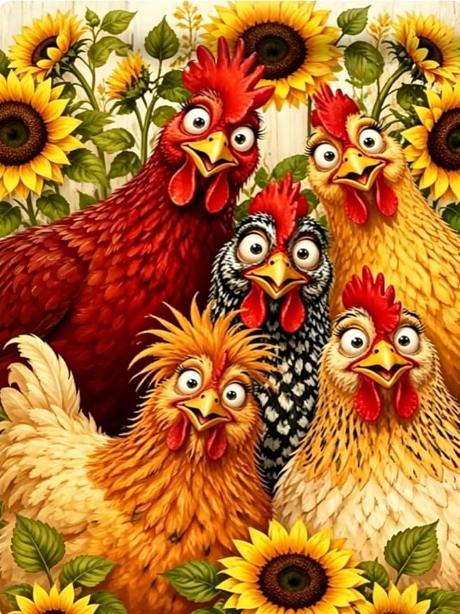 Diamond Painting Kit for Adults,Chicken Sunflower Diamond Art Kits 12x16In | 5D Full Round Drill Flower Animal Gem Painting Paint by Diamonds Relaxing DIY Craft for Home Wall Decor