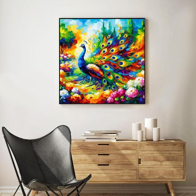 Paint by Numbers Kit for Adults, Peacock & Flower Design, 16x16 Inch