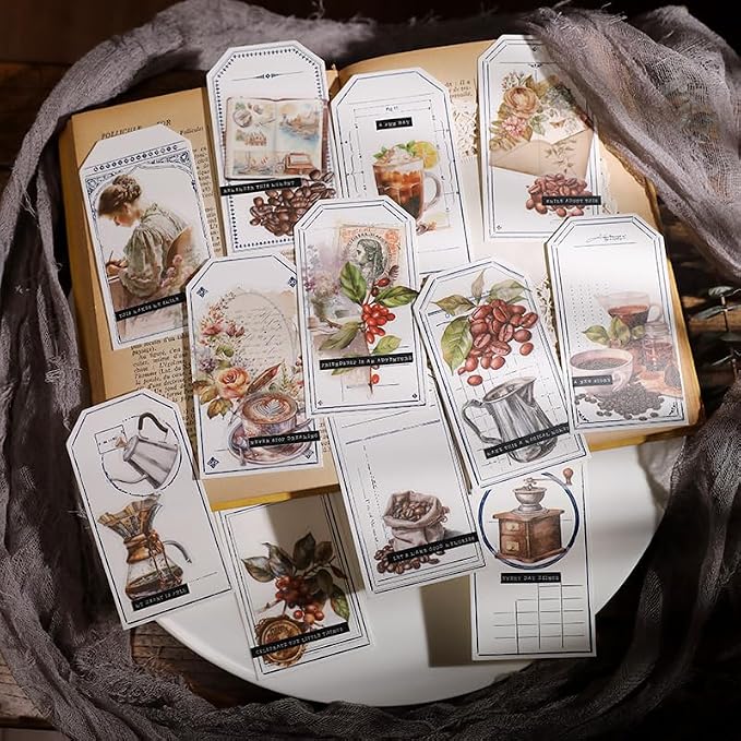 CATaireen Vintage Junk Journal Ephemera Scrapbooking Supplies Translucent Vellum Paper Stickers Card Making Decal Art Aesthetic for Adults (Ephemera Coffee -2)