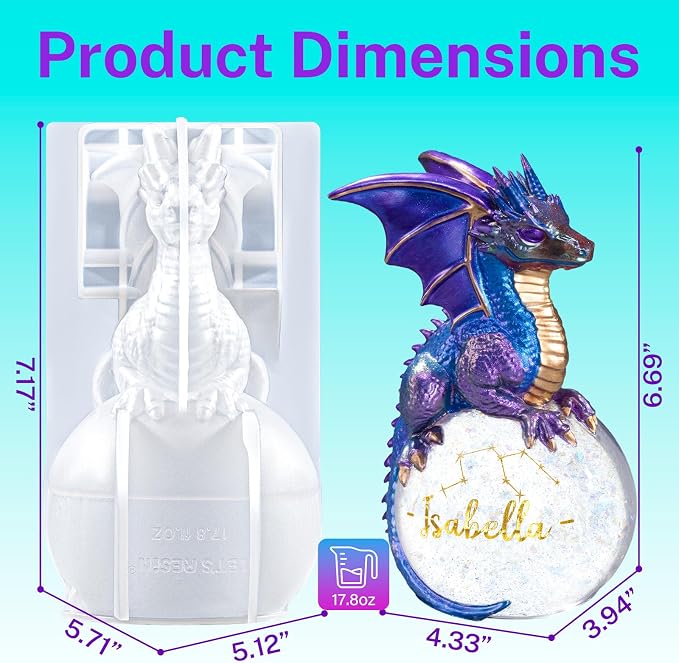 LET'S RESIN Dragon Resin Molds, Dragon Figurines Epoxy Resin Molds with Egg Base, 3D Animal Silicone Molds for Resin Crafts, DIY Home Desk Decor & Gifts