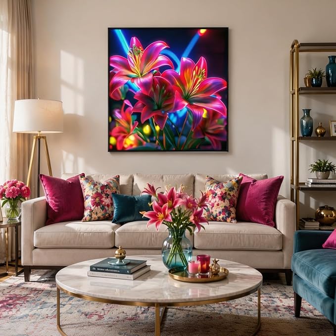 Flower Diamond Art Kits 5D Diamond Painting for Adult Beginners | DIY Full Drill Round Gem Painting Art for Adults，Home Wall Decor 13.78x13.78 Inch