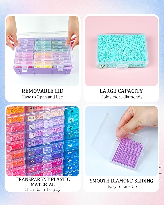 Diamond Art Trays with Lids, 60PCS Diamond Painting Storage, Purple | 60PCS Diamond Painting Trays with Lids, Diamond Painting Accessories for Diamond Art Beads, Purple Plastic Box (2 Packs)