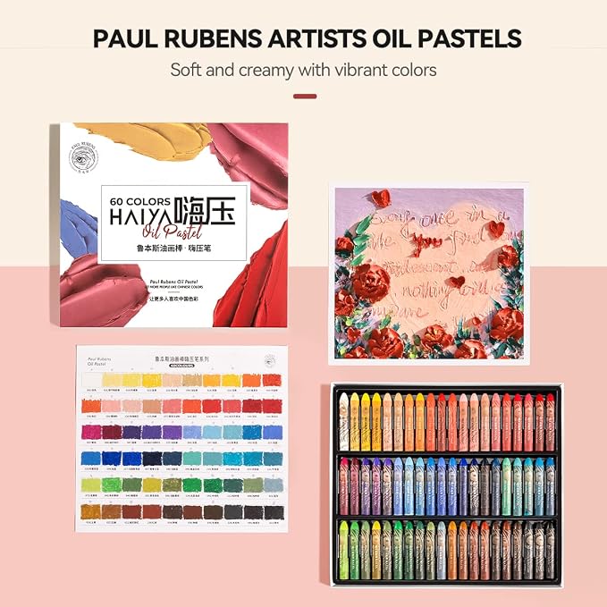 Paul Rubens Oil Pastels Set - 60 Vibrant Colors, Ultra-Soft and Creamy Texture, Easy to Blend for Artists and Beginners - Bullet Head Design for Drawing, Painting, Sketching