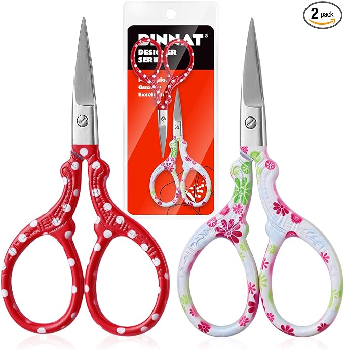 2PCS Sewing Embroidery Scissors, 3.6 Inches Sharp Stainless Steel Crochet Scissor Craft Scissors for Cross Stitch Supplies, Crochet Accessories, Paper Cutting,Threading & Needlework DIY(Red+White)