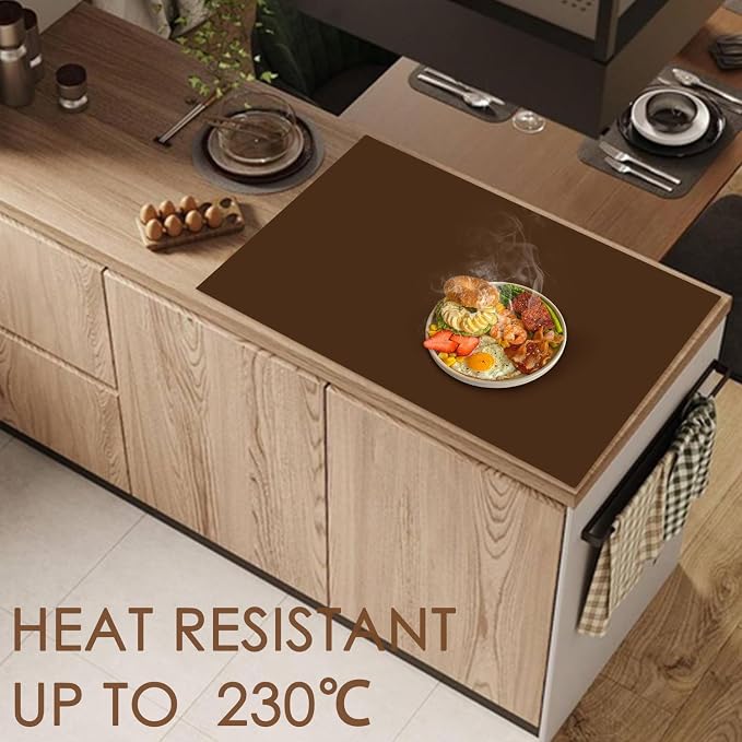 Extra Large Silicone Mat, Kitchen Counter Mat Placemats for Kids Silicone Mats for Countertop, Nonstick Silicone Table Mat for Baking Pastry Crafts Heat-Resistant Silicone Pad, 27.6'' x 15.7'', Coffee