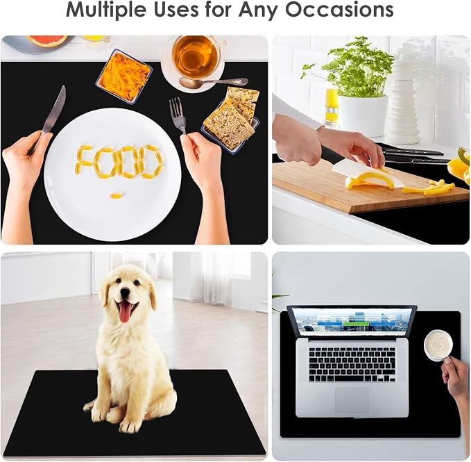 Large Silicone Mats for Kitchen Counter, 27.6 x 16'' Countertop Protector Mat Heat Resistant Mat for Air Fryer, Non-Slip Table Placemat for Kids, Nonstick Black Silicone Mat for Baking Pastry, 1Pcs