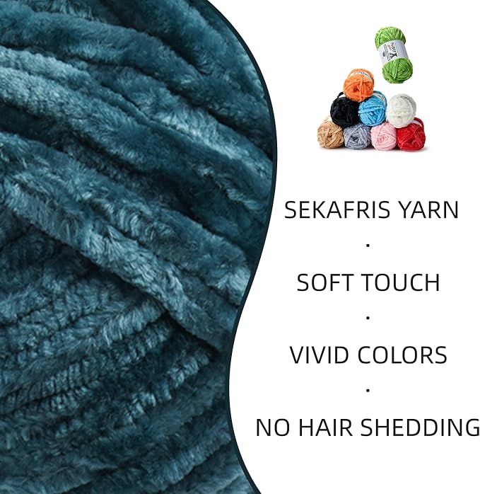 Chenille Crochet Sapphire Blue Yarn 3 Pack
