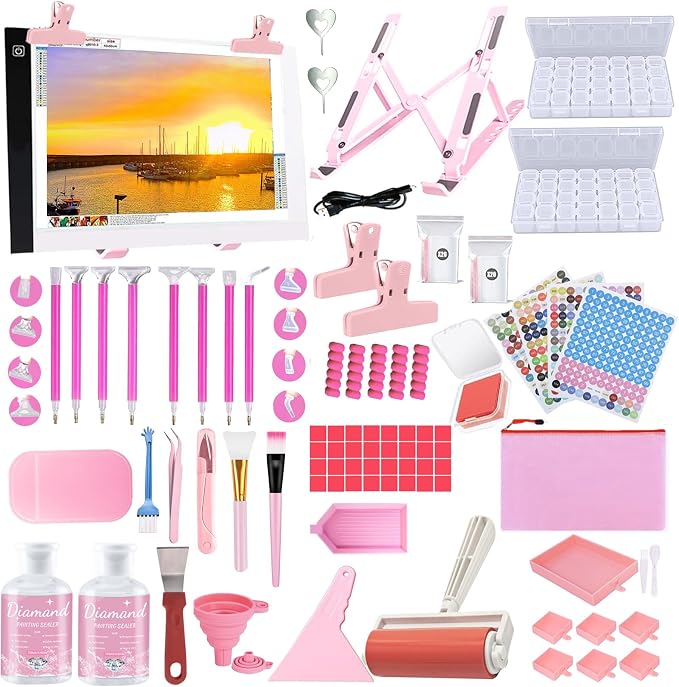 DNSGOOR 186Pcs Diamond Art Accessories Kit with A4 LED Light Pad