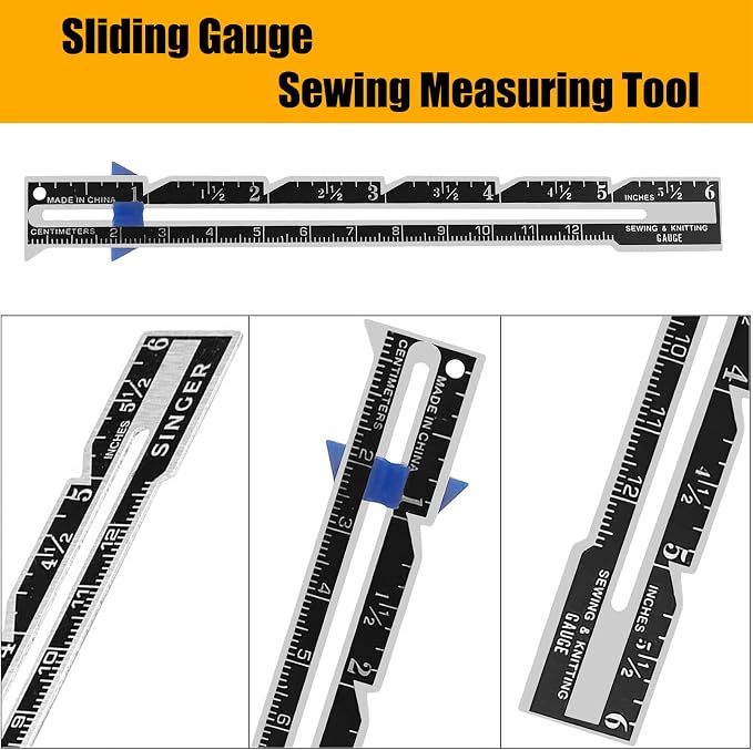 YEQIN 4 Pieces Sewing Gauge Sewing Measuring Tool, 5-in-1 Sliding Gauge Measuring Sewing Ruler Tool Fabric Quilting Ruler for Knitting Crafting Sewing Beginner Supplies