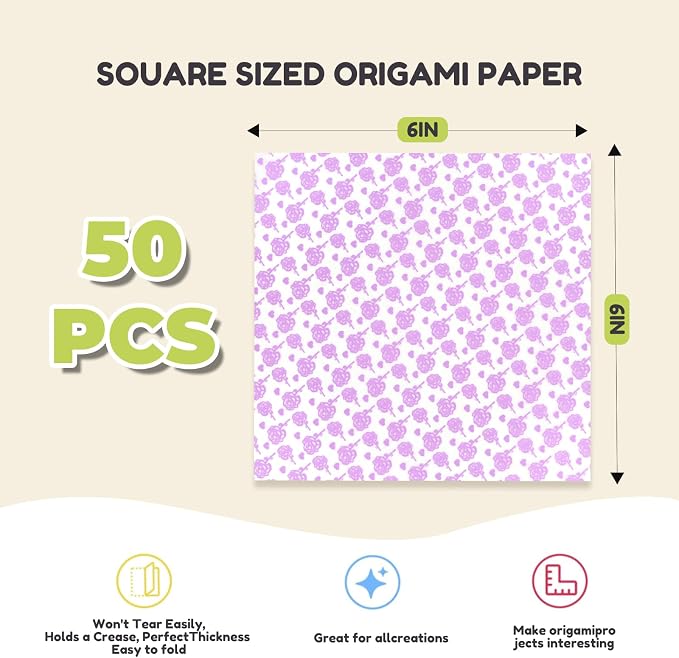 JoyCat Floral Glow in the Dark Origami Paper, 50 Sheets, 6x6 Inch | Five rose garden designs charge under light and glow in the dark for flowers, night decor, gifts and magical paper crafts.
