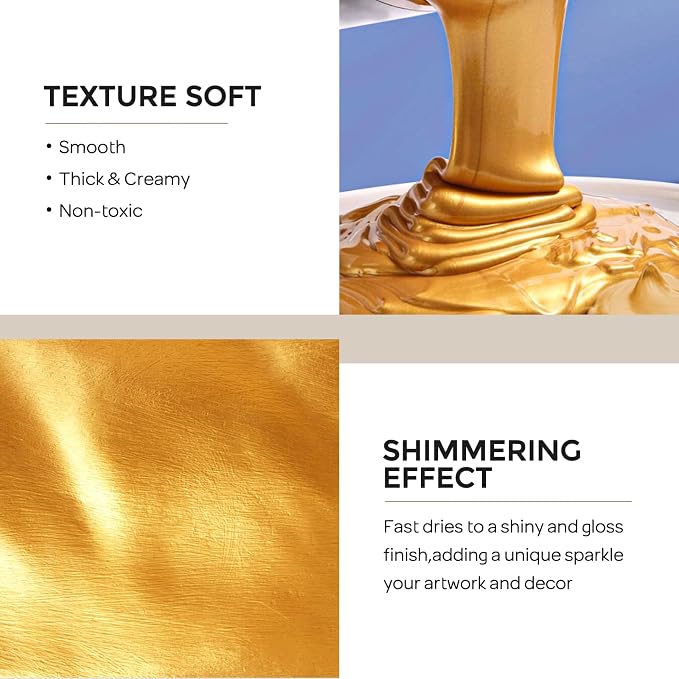 Nicpro Acrylic Paint Metallic Gold, 33.8oz/1000ml Large Gold Leaf Paint | Non Toxic, Non Fading for Art Painting, Handcrafts, Ideal for Multi-surface, Canvas, Wood, Clay, Fabric, Metal, Furniture