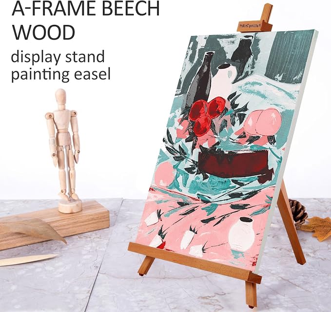 Beechwood 25" Tabletop Easel Display Stand for Painting | Holding Canvas Up to 22 1/2 Inches High, A-Frame Artist Tripod with Rubber Feet, Portable Photo and Sign Holder