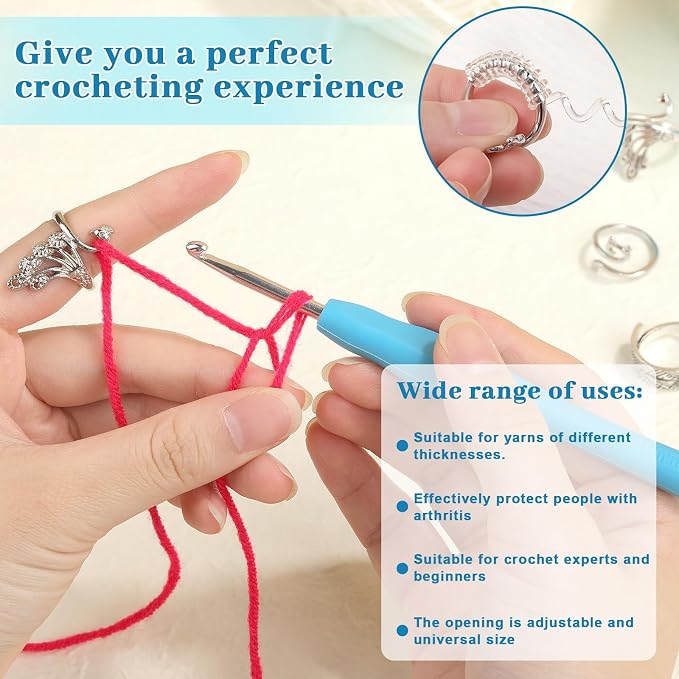 8 Pcs Crochet Ring, Adjustable Crochet Ring for Finger, Tension Rings | FOUSNOW Cat Yarn Guide Yarn Knitting Thimble, Faster Knitting Crocheting Accessories for Mother Grandma
