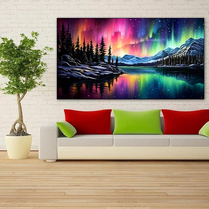 mrpwnle Large Diamond Art Kits for Adults, Aurora Diamond Painting Kits | Big Northern Lights Diamond Art Painting Kits for Adults Beginners, DIY Round Full Drill Gem Art Kit,Home Decor 27.6x15.8in