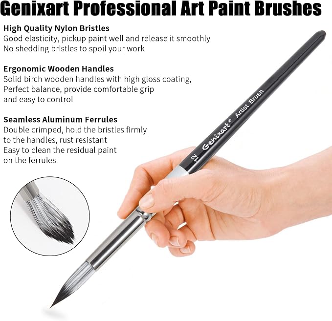 Genixart Round Paint Brush Set – Art Paintbrushes Acrylic Oil Watercolor