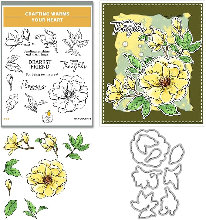 Clear Stamps and Metal Cutting Dies Set for Card Making Scrapbooking, DIY Craft Stamps and Dies Kit for Journaling, Albums, Greeting Cards, Holiday Cards, Birthday, Christmas (YX1677)