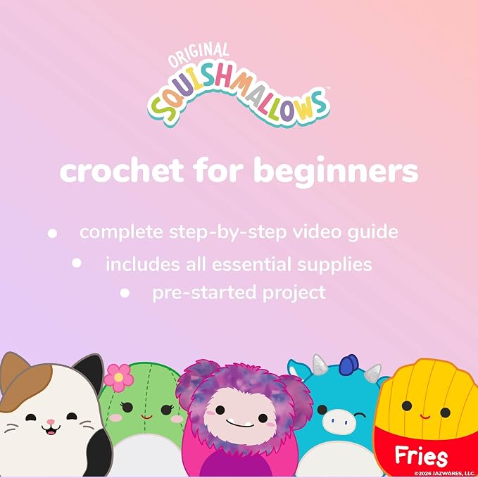 Original Squishmallows™ Crochet Kit – Sunny Bag Charm, Bumblebee Crochet Kit for Beginners with Yarn, Starter Hooks, Step-by-Step Tutorials, DIY Craft, Great Teen Gifts