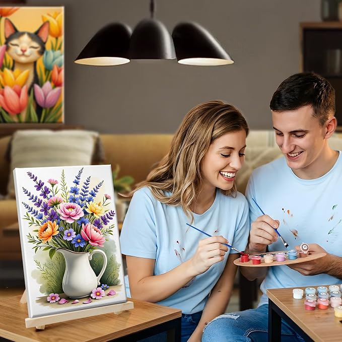 SparkGlow Framed Paint by Numbers Kit for Adults Flowers, 8×12 Inch | Premium Canvas, for Beginners, Number Painting for Gift, Home Decor, Include Easel, Fun and Relaxing
