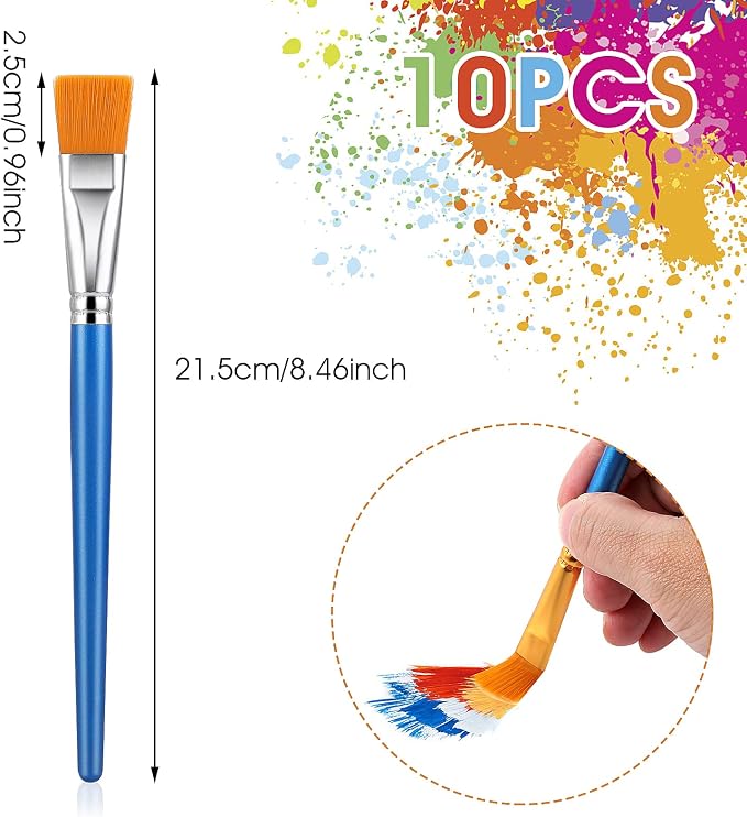 10 Pcs Flat Paint Brushes for Acrylic Painting, 1 Inch Art Paint Brushes Artist Painting Brush for Acrylic Watercolor Oil Detail Painting