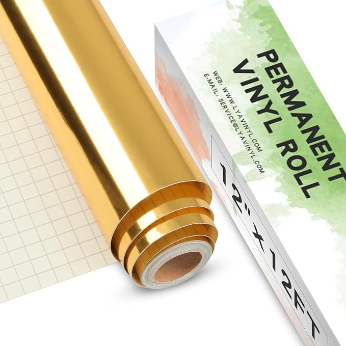 Mirror Gold Permanent Vinyl Roll 12" x 12FT - Lya Vinyl Metallic Outdoor Permanent Vinyl for Cutting Machine - Adhesive Roll for Home Decor, Party Decoration, Mug, Window