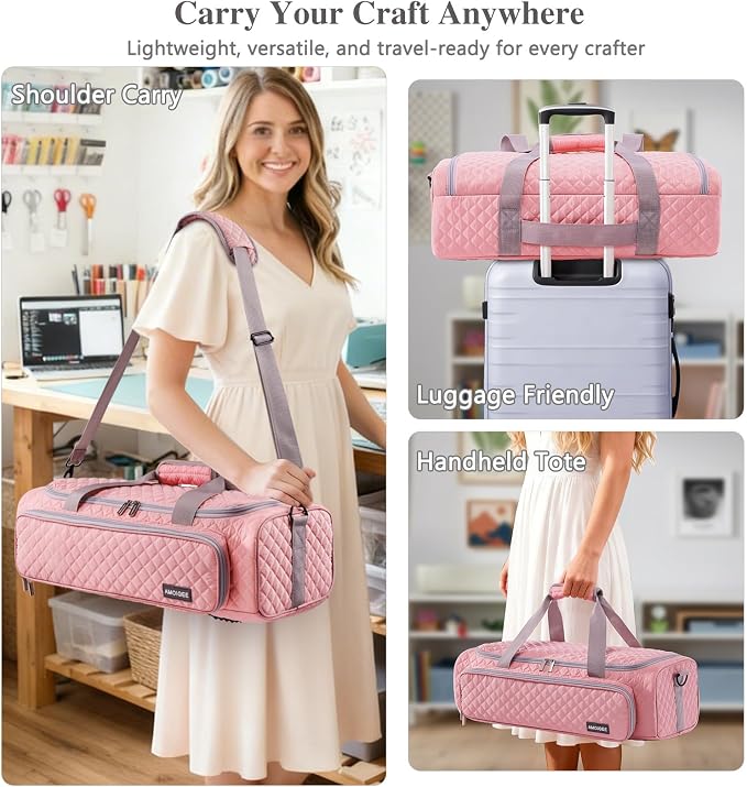 AMOIGEE Puff Carrying Case for Cricut Explore 5, Quilted Storage Bag for Die-Cutting Machine, Travel Craft Tote with Pockets for Vinyl, Tools, Mats and Cricut Accessories and Suppliers