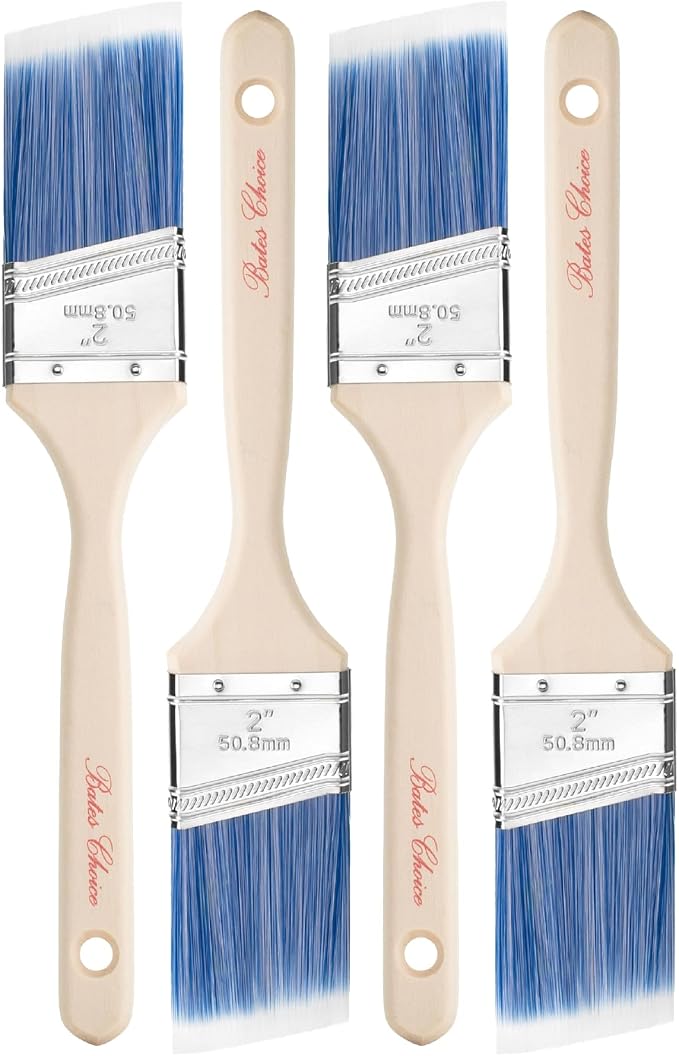 Bates- Angle Paint Brushes for Walls and Trim, 2 Inch, 4 Pack, Treated Wood Handle & Synthetic Bristles, 2 Inch Angled Paint Brushes for Trim, Stainless Steel Ferrule