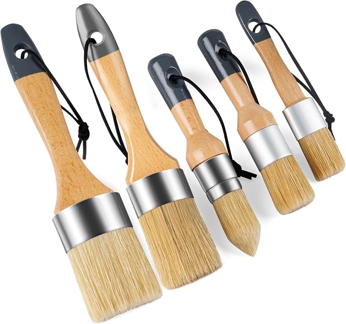 Mister Rui Chalk Wax Paint Brush, 5pcs, Wax Brushes for Waxing and Stencil | Natural Bristles Large Paint Brushes for All in One Paint, Ideal for DIY Home Decor, Art Crafts