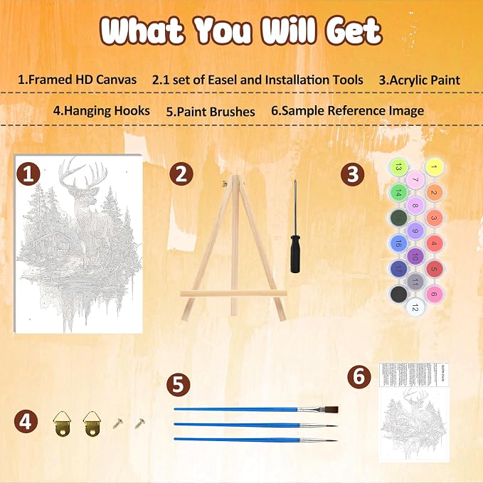 MAXBYE Framed Paint By Numbers Kits for Adults with Wooden Easel, DIY Deer Adult Paint by Number Kits, Oil Acrylic Paintings Kit for Beginners Gift Home Wall Garden Decor 10×14 Inch