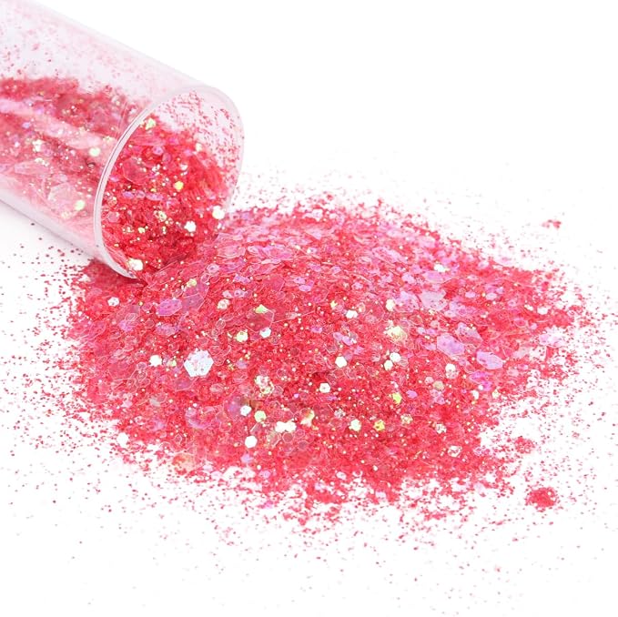 LICOOL GLITTER Pack of 24 Colors Chunky and Fine Glitter Mixed,Licool Glitter,Nail Art Face Body Hair Iridescent Sequins Loose Glitter,DIY Epoxy Resin Craft Slime Tumbler Making Flakes Glitter Powder