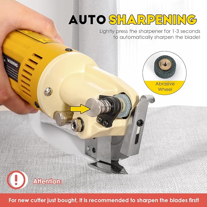 Electric Rotary Fabric Carpet Cutter heavy duty 1"Cutting Thickness 110V | for Cloth Fabric Leather and Carpet, Comes with Replacement Blade, Sharpening Stone