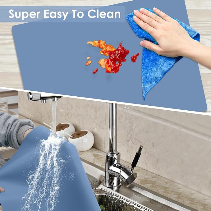 Extra Large Silicone Craft Mat for Kids, Large Silicone Sheet for Crafts, Kitchen Non-Stick Baking Mat Blue Gray, Heat Resistant Countertop Mat, Waterproof Placemat, Multipurpose Mat 24''x16''