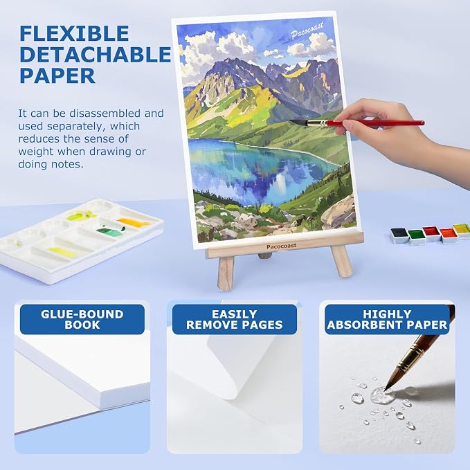 Pacocoast Watercolor Paper Pad, 9"x12" Water Color Paper, 140lb/300gsm Blue