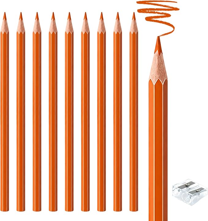 10 PCS Orange Colored Pencils, Pre-sharpened Professional Wooden Art Pencils Set for Artists Painting | Premium Drawing Sketching Supplies