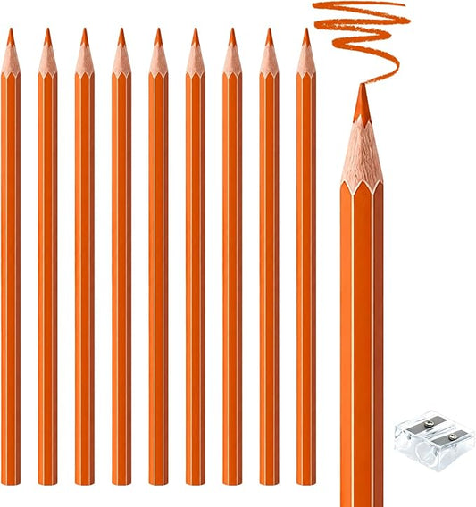 10 PCS Orange Colored Pencils, Pre-sharpened Professional Wooden Art Pencils Set for Artists Painting | Premium Drawing Sketching Supplies